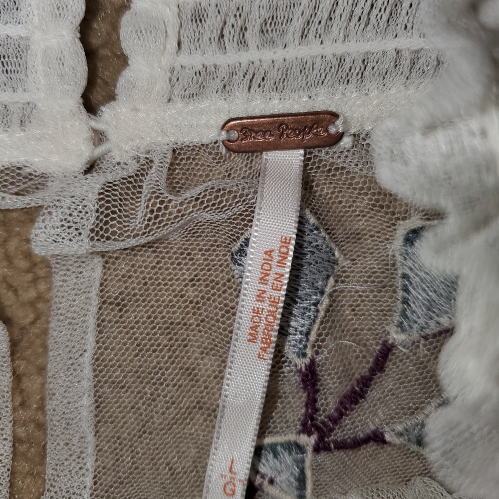 Free People Cream High-Neck Embroidered Peasant Blouse - Picture 3 of 4